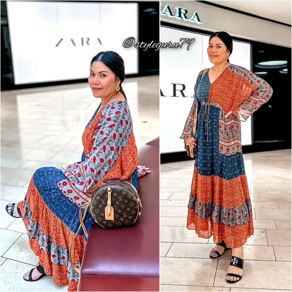 NWT, ZARA, Patchwork Printed Midi Dress - Picture 6 of 7